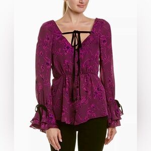 Cinq a Sept Mabel Floral Print Silk Top In Raspberry Multi